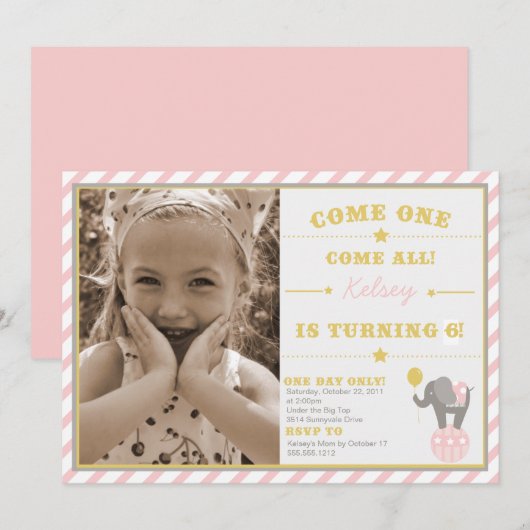  Circus Elephant - 6e verjaardag Kaart (Voorkant / Achterkant)