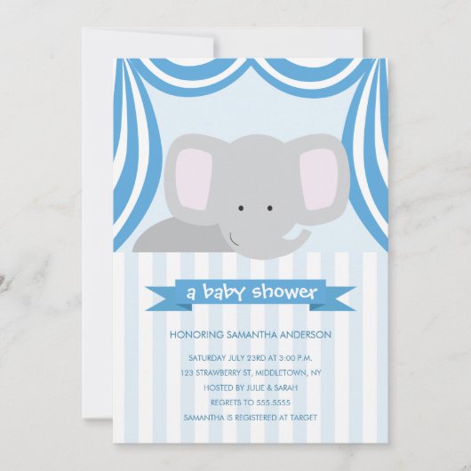 Circus Elephant Baby shower Inture - Boy Kaart (Voorkant)