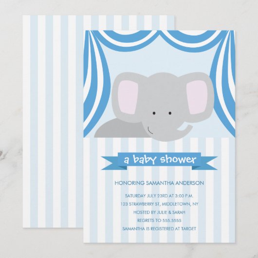 Circus Elephant Baby shower Inture - Boy Kaart (Voorkant / Achterkant)