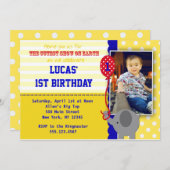 Circus Elephant Big Top Birthday Invitation Boy Kaart (Voorkant / Achterkant)