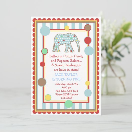 Circus Elephant Birthday Invitation Kaart (Staand voorkant)