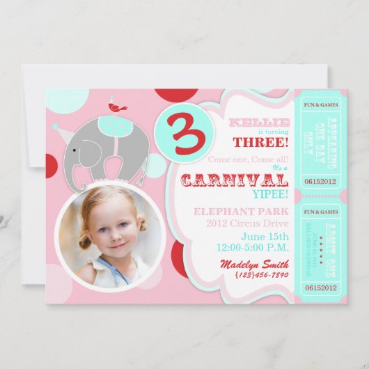 Circus Elephant Birthday Invitation Kaart (Voorkant)