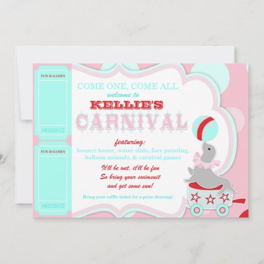 Circus Elephant Birthday Invitation Kaart (Achterkant)