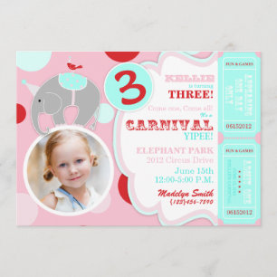 Circus Elephant Birthday Invitation Kaart