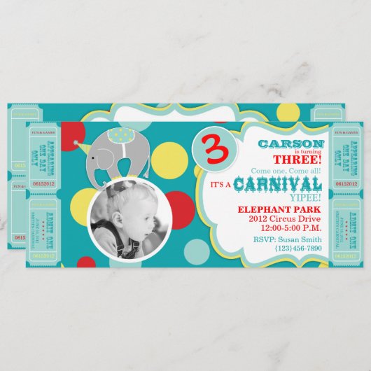 Circus Elephant Birthday Invitation Kaart (Voorkant / Achterkant)