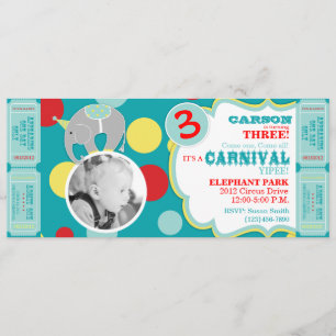 Circus Elephant Birthday Invitation Kaart