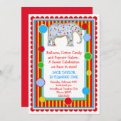 Circus Elephant Birthday Invitation - Primair Kaart (Voorkant / Achterkant)
