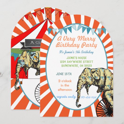 Circus Elephant Birthday Party Invitation Bunting Kaart (Voorkant / Achterkant)