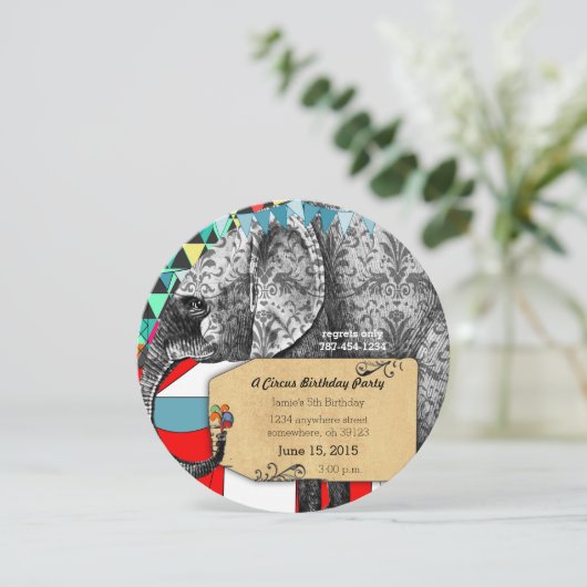 Circus Elephant Birthday Party Invitation Bunting Kaart (Staand voorkant)