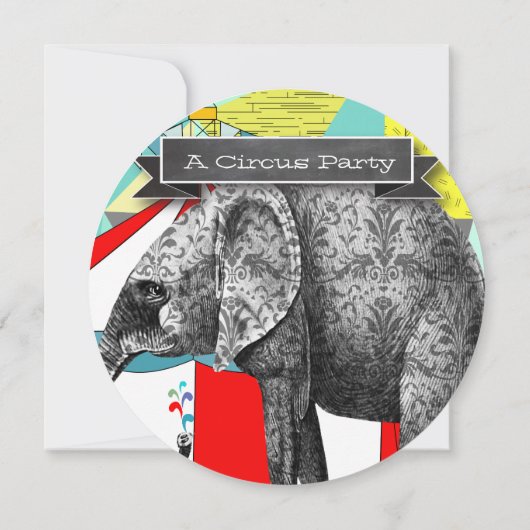 Circus Elephant Birthday Party Invitation Bunting Kaart (Achterkant)