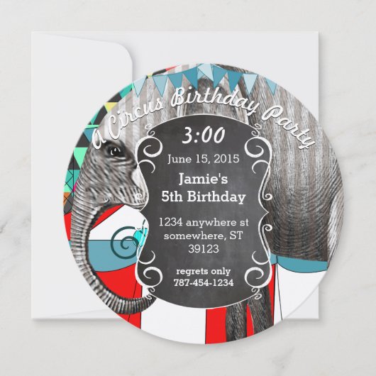 Circus Elephant Birthday Party Invitation Bunting Kaart (Voorkant)