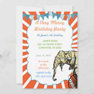 Circus Elephant Birthday Party Invitation Bunting Kaart