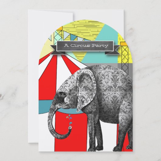 Circus Elephant Birthday Party Invitation Bunting Kaart (Achterkant)