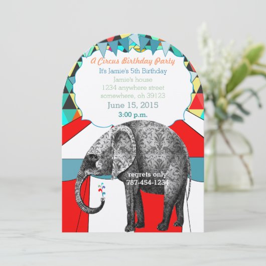 Circus Elephant Birthday Party Invitation Bunting Kaart (Staand voorkant)