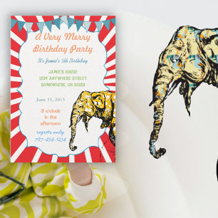 Circus Elephant Birthday Party Invitation Bunting Kaart