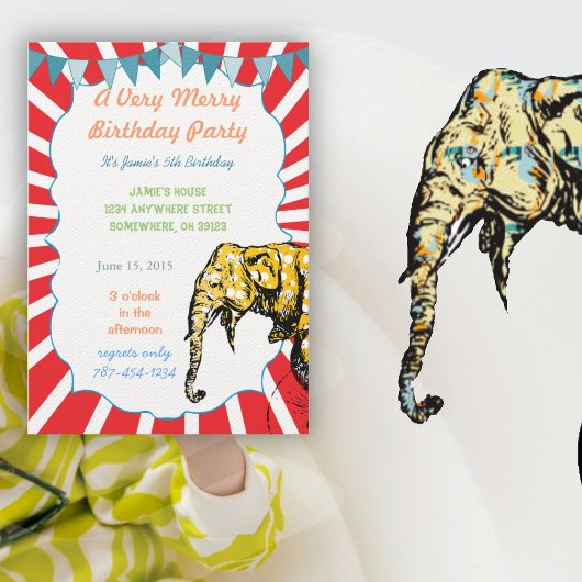Circus Elephant Birthday Party Invitation Bunting Kaart