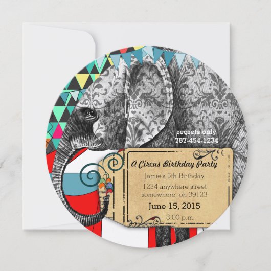 Circus Elephant Birthday Party Invitation Bunting Kaart (Voorkant)