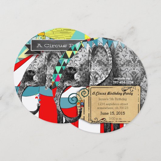 Circus Elephant Birthday Party Invitation Bunting Kaart (Voorkant / Achterkant)
