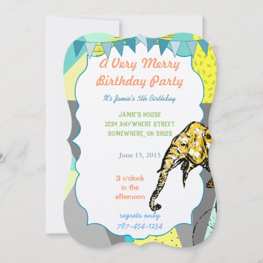 Circus Elephant Birthday Party Invitation Bunting Kaart (Voorkant)