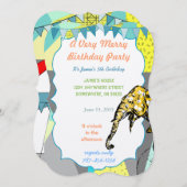 Circus Elephant Birthday Party Invitation Bunting Kaart (Voorkant / Achterkant)