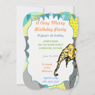 Circus Elephant Birthday Party Invitation Bunting Kaart