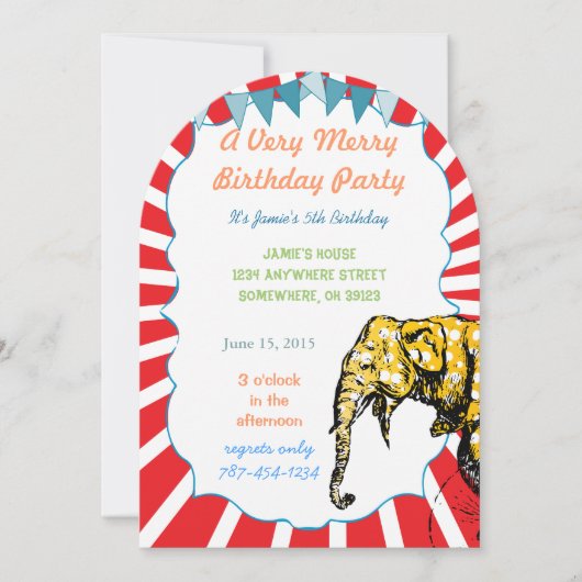 Circus Elephant Birthday Party Invitation Bunting Kaart (Voorkant)