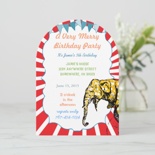 Circus Elephant Birthday Party Invitation Bunting Kaart (Staand voorkant)
