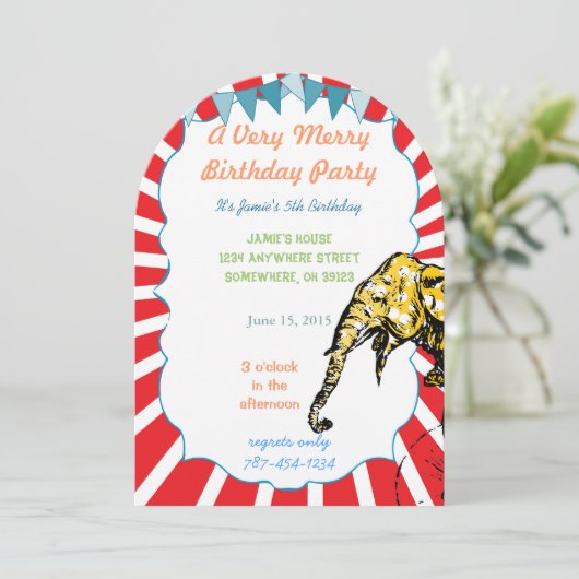 Circus Elephant Birthday Party Invitation Bunting Kaart (Staand voorkant)