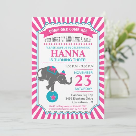 Circus Elephant Birthday Party Kaart (Staand voorkant)