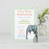 Circus Elephant Birthday Party nodigt groene Stipp Kaart (Staand voorkant)