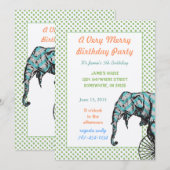 Circus Elephant Birthday Party nodigt groene Stipp Kaart (Voorkant / Achterkant)