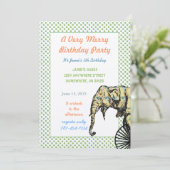 Circus Elephant Birthday Party nodigt groene Stipp Kaart (Staand voorkant)
