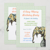 Circus Elephant Birthday Party nodigt groene Stipp Kaart (Voorkant / Achterkant)