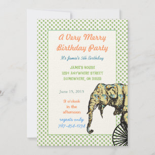 Circus Elephant Birthday Party nodigt groene Stipp Kaart