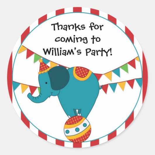 Circus Elephant Birthday Party Sticker (Voorkant)