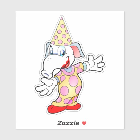 Circus Elephant Clown Cartoon Art Sticker (Vel)