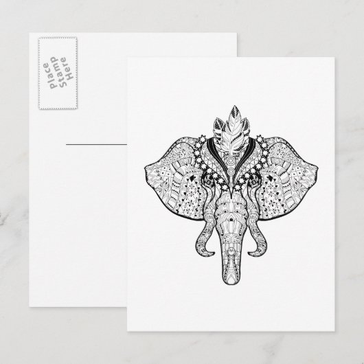 Circus Elephant Doodle Briefkaart (Voorkant / Achterkant)