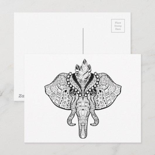 Circus Elephant Doodle Briefkaart (Voorkant / Achterkant)