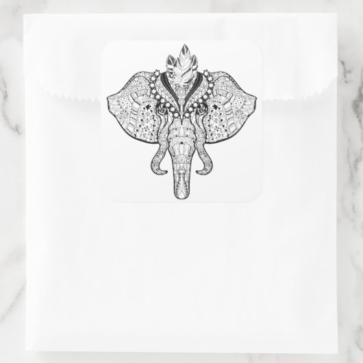 Circus Elephant Doodle Vierkante Sticker (Tas)