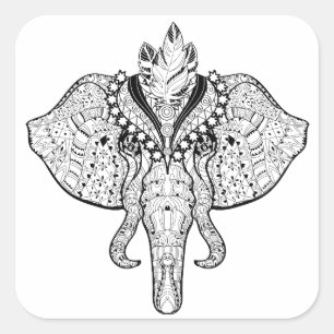 Circus Elephant Doodle Vierkante Sticker