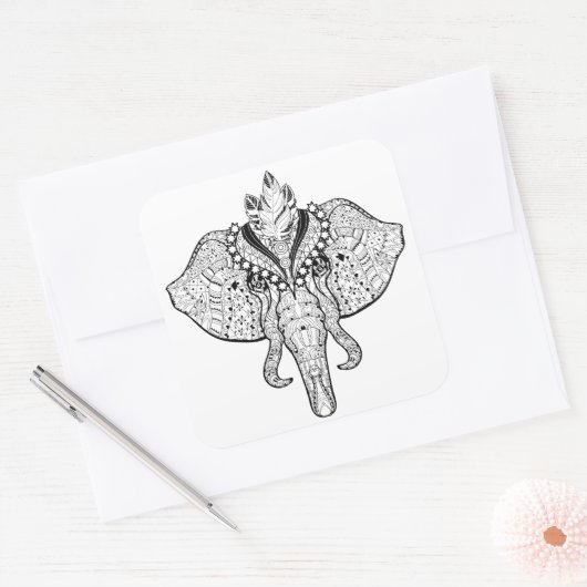 Circus Elephant Doodle Vierkante Sticker (Envelop)