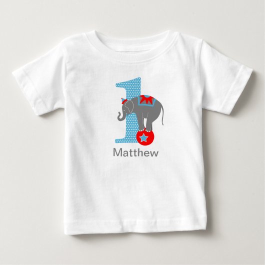 Circus Elephant First Birthday Tshirt gepersonalis (Voorkant)