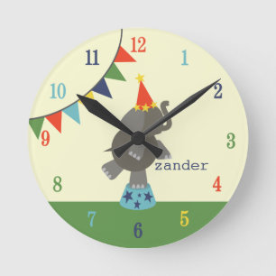 Circus Elephant & Flags Clock (blauw / Oranje) Ronde Klok