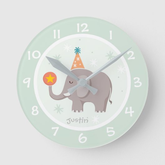 Circus Elephant Kinder Nursery Wall Clock Ronde Klok (Voorkant)