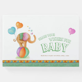 Circus elephant waterverf baby shower groen gastenboek