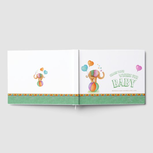 Circus elephant waterverf baby shower groen gastenboek (Volledig)