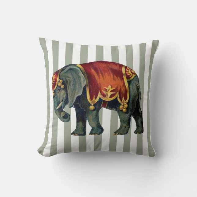  Circus elphant Uw Stripe Kleur Kussen (Voorkant)