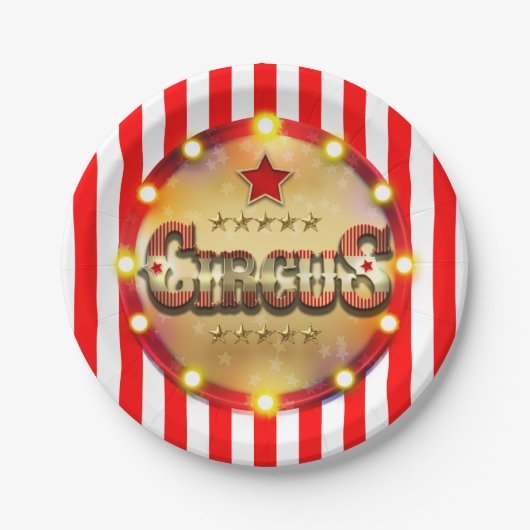 Circus Feest Event Rode Wit Goud Gestreepte Chic Papieren Bordje (Voorkant)