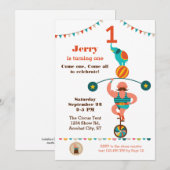 Circus First Birthday Invitation Kaart (Voorkant / Achterkant)