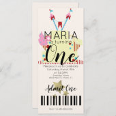 Circus First Birthday Ticket Party Folie Star Invi Kaart (Voorkant / Achterkant)